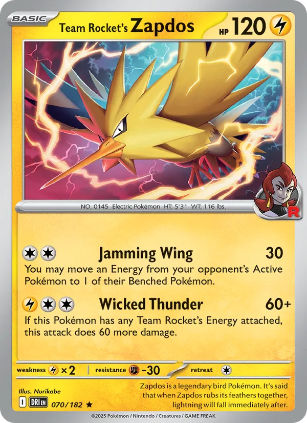 Team Rocket's Zapdos Destined Rivals 070/182