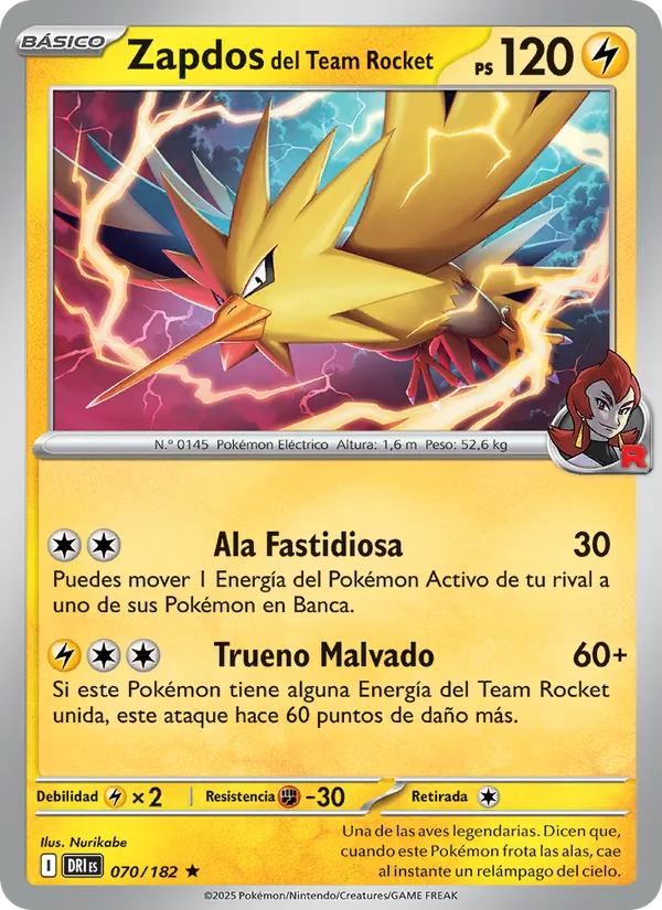 Zapdos del Team Rocket Rivales Predestinados 070/182
