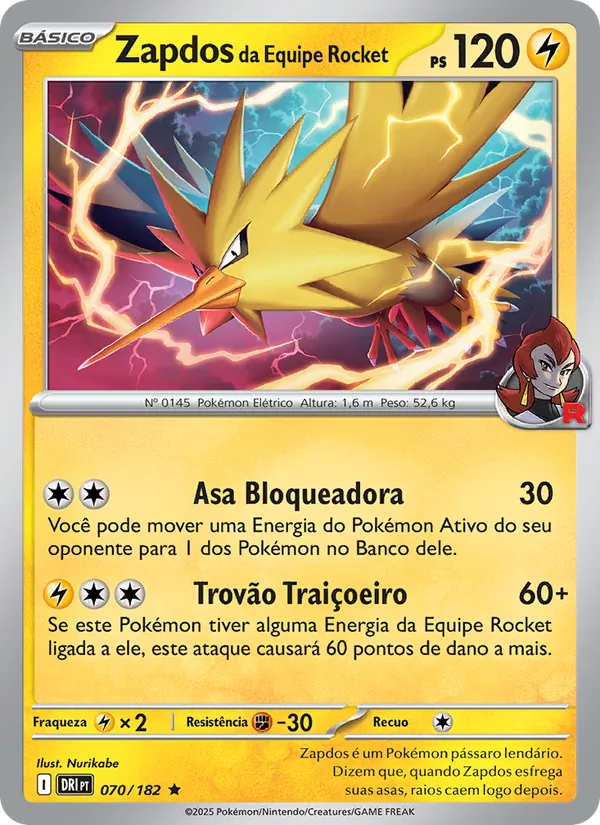 Zapdos da Equipe Rocket Rivais Predestinados 070/182