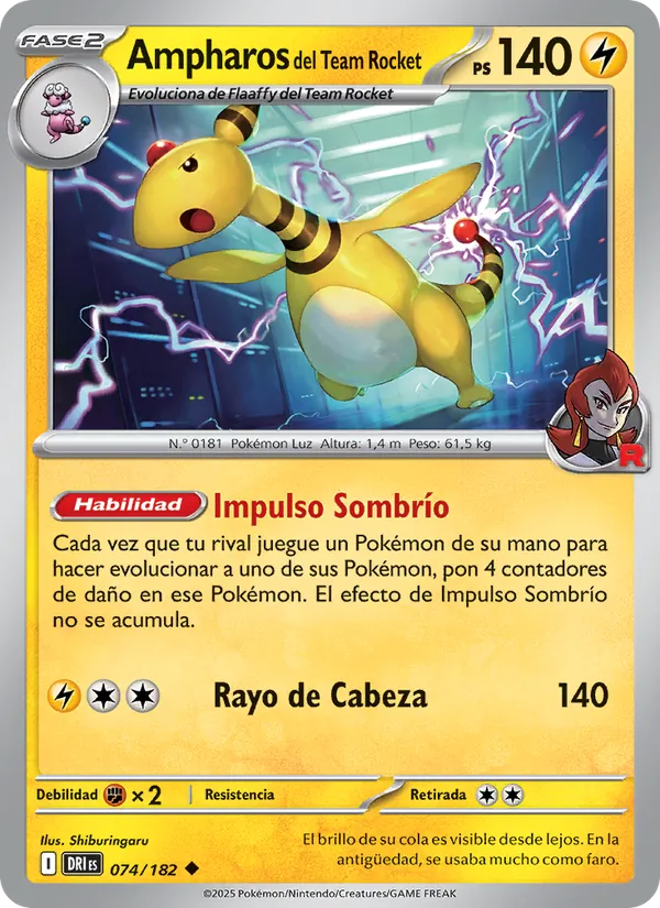 Ampharos del Team Rocket Rivales Predestinados 074/182