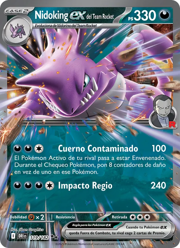 Nidoking ex del Team Rocket Rivales Predestinados 119/182