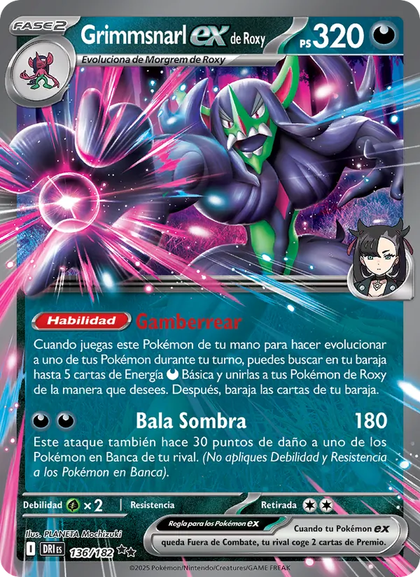 Grimmsnarl ex de Roxy Rivales Predestinados 136/182
