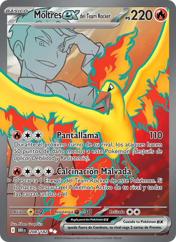 Moltres ex del Team Rocket Rivales Predestinados 208/182