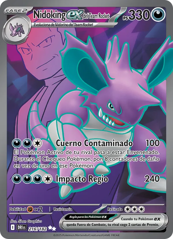 Nidoking ex del Team Rocket Rivales Predestinados 216/182