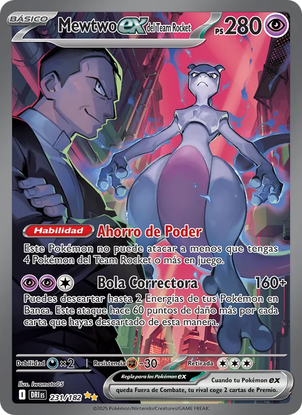 Mewtwo ex del Team Rocket Rivales Predestinados 231/182