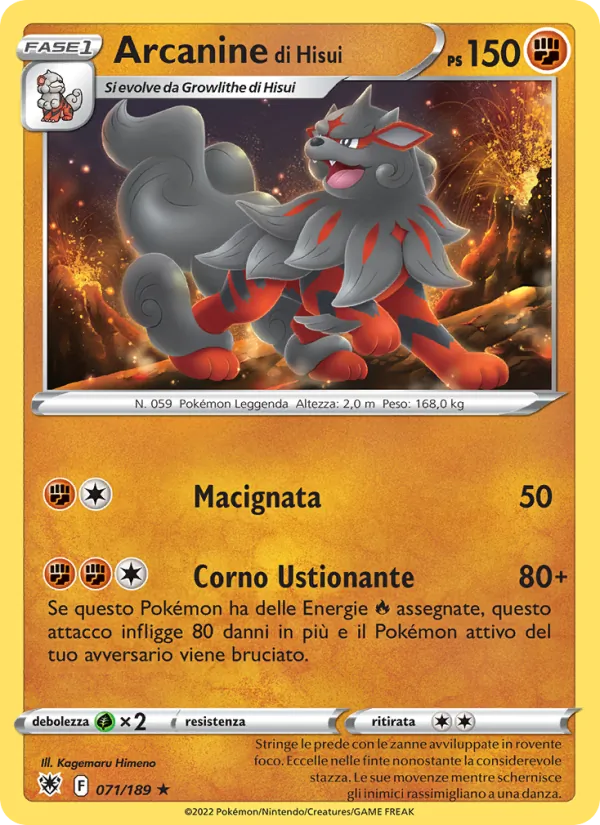 Arcanine di Hisui Lucentezza Siderale 071/189