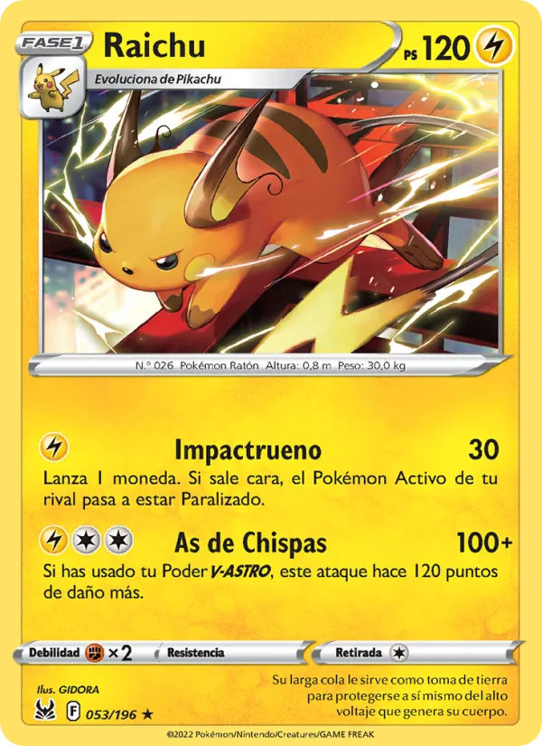 Raichu Origen Perdido 053/196