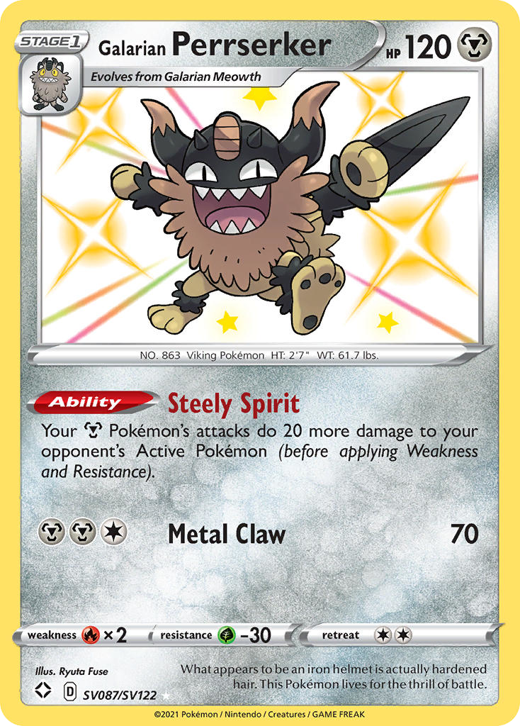 Galarian Perrserker Shining Fates Shiny Vault SV087/122
