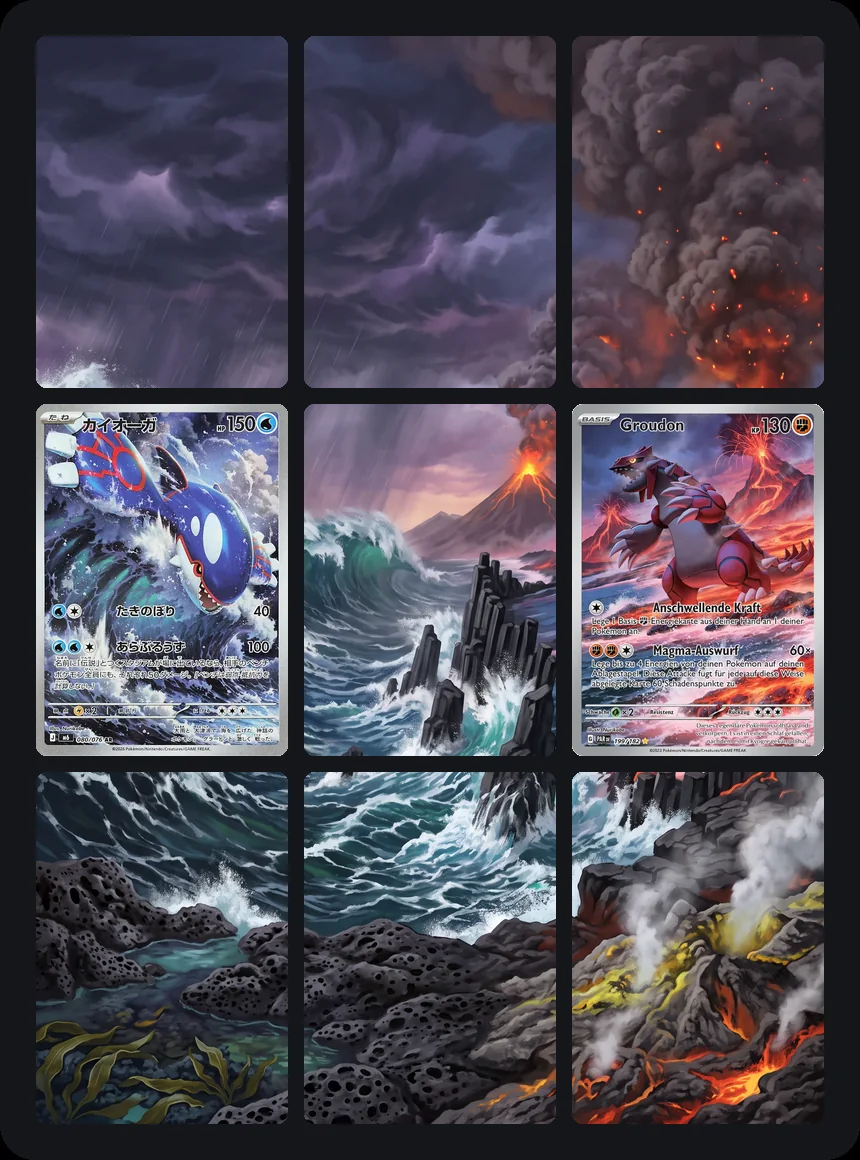 Artwork-Seite: Kyogre und Groudon als Binderseite